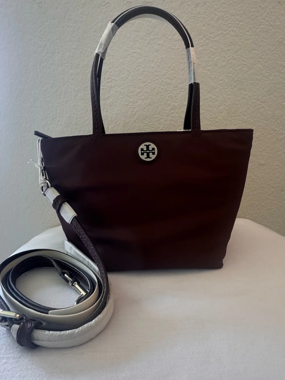 Tory Burch Chocolate Brown Mini Tote with Logo Medallion